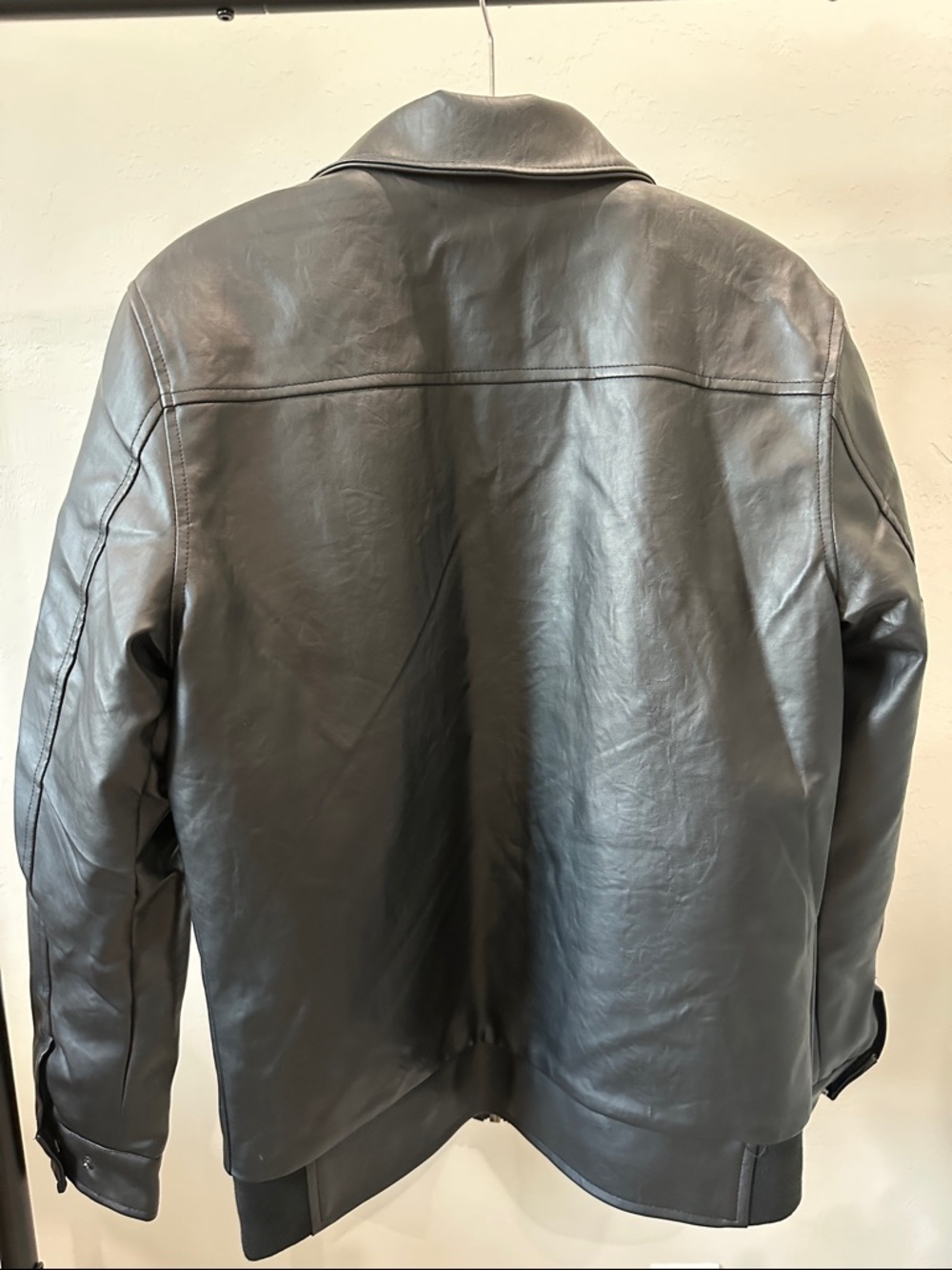 Ferrari Collection Black Leather Zip Bomber Jacket with Silver Hardware - Picture 4 of 6